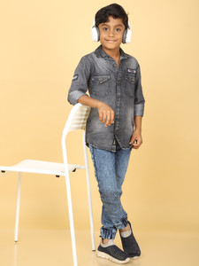 CAZZBA Boys Washed Casual Grey Shirt