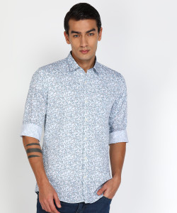 PETER ENGLAND Men Floral Print Casual Light Blue Shirt