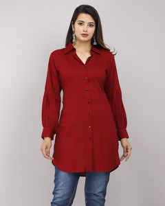 Myorica Women Solid Casual Maroon Shirt