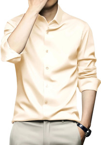 cvc Men Solid Formal Cream Shirt