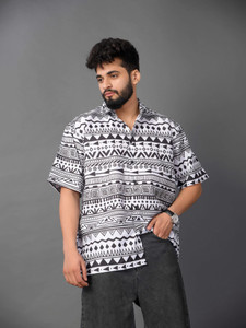 METRONAUT Men Printed Casual White, Black Shirt