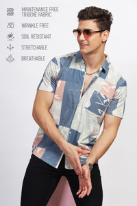 Bullmer Men Printed Casual Blue Shirt