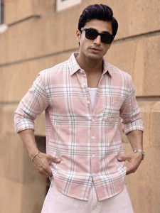 Virastix Men Checkered Casual Pink Shirt - Image 3