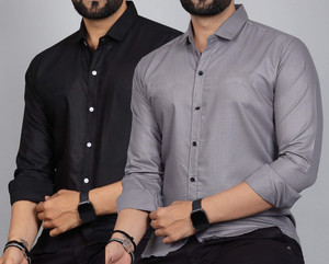 Troonpair Men Solid Casual Black, Grey Shirt