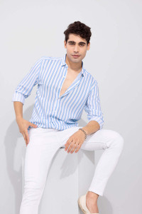 Jai Textiles Men Solid Casual Light Blue, White Shirt
