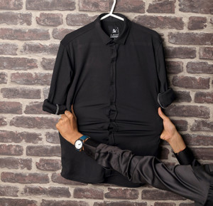 KriKan Men Solid Casual Black Shirt