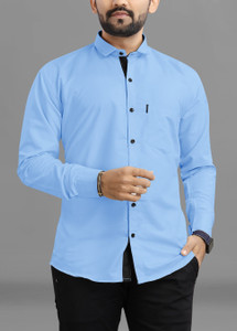 RAHUL LOOK Men Solid Casual Light Blue Shirt