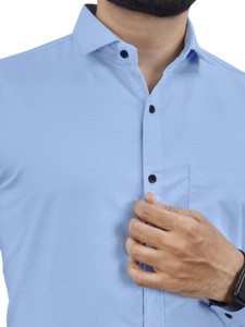 ALMORA Men Solid Formal Light Blue Shirt
