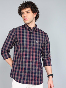 U.S. POLO ASSN. Men Checkered Casual Dark Blue, Red Shirt
