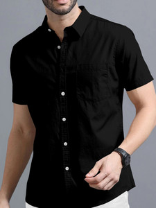 PRAIZY Men Solid Casual Black Shirt