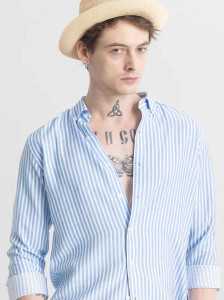 JNV Fashion Men Light Blue Striped Shirt - Image 5