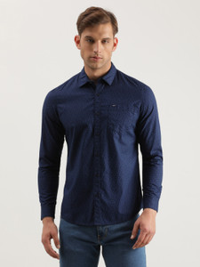 LEE Men Printed Casual Blue Shirt