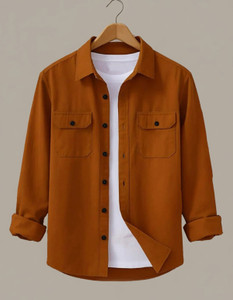 DIMMY Men Solid Casual Orange Shirt