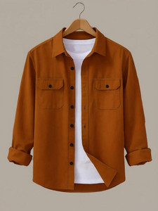 DIMMY Men Solid Casual Orange Shirt