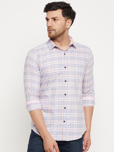 DUKE Men Checkered Casual Pink Shirt