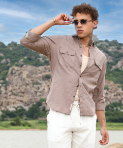 CAMPUS SUTRA Men Striped Casual Brown Shirt