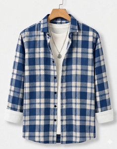 JACKBELLA Men Checkered Blue Shirt - Image 2