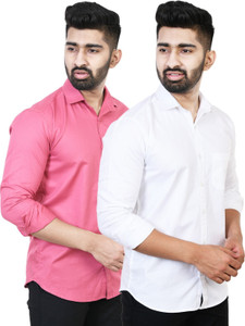 Feel high पुरुषों के लिए सॉलिड कैज़ुअल सफेद, गुलाबी  शर्ट
