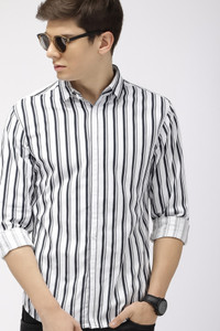 FUBAR Men Striped Casual Grey Shirt