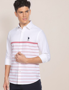 U.S. POLO ASSN. Men Striped Casual White Shirt