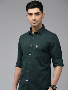 U.S. POLO ASSN. Men Solid Casual Green Shirt