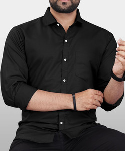 CLOSWIF Men Solid Casual Black Shirt