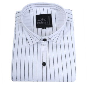 Liza Martin Men Striped Casual White Shirt