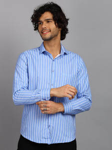 RODEIZ Men Striped Casual Blue Shirt