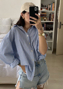 Femibazaar Women Striped Casual Blue, White Shirt