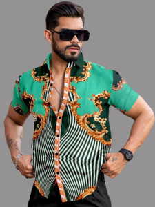 SEVENTEENSTITCH Men Printed, Striped Casual Orange Shirt