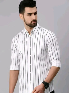 YELLOWDASH Men Striped Casual White, Black Shirt