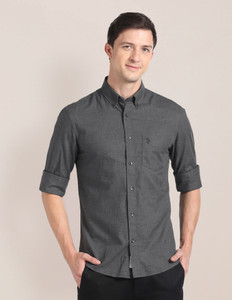 U.S. POLO ASSN. Men Self Design Casual Grey Shirt