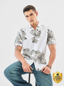 Snitch Men Floral Print Casual White Shirt - Image 6