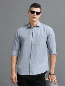 Tom Mackler Men Solid Casual Grey Shirt