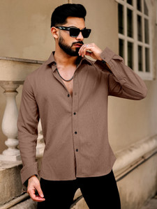 IKON FASHION Men Solid Casual Brown Shirt