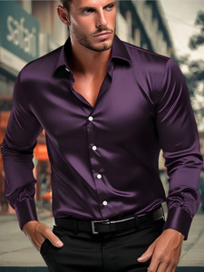 SOLSTICE Men Self Design Formal Purple Shirt