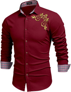 DIMMY Men Solid Casual Maroon Shirt