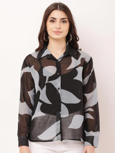 HR FASHION Women Printed Casual Grey, Black Shirt