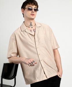 CAMPUS SUTRA Men Self Design Casual Beige Shirt