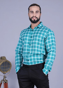 Tanip Men Checkered Formal Green Shirt