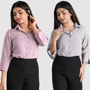 GM SARA Women Solid Formal Grey, Pink Shirt