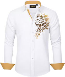ZARA STAR Men Solid, Graphic Print Casual White Shirt