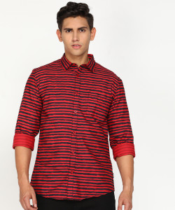 PROVOGUE Men Striped Casual Red Shirt