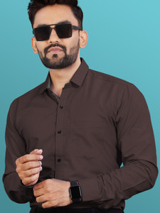 VeBNoR Men Solid Formal Brown Shirt