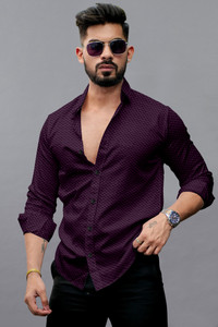 Growwax Men Self Design Casual Purple Shirt