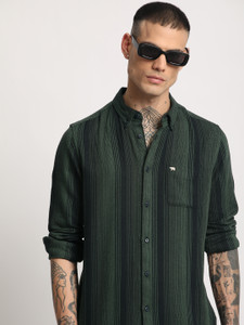 THE BEAR HOUSE Men Striped Casual Black, Green, Dark Green Shirt