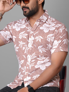 METRONAUT Men Printed Casual White, Brown Shirt