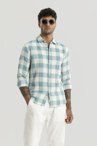 Snitch Men Checkered Casual Light Blue Shirt