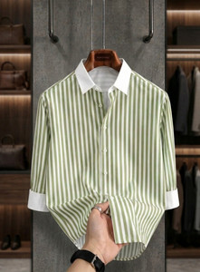 JaitraFab Men Green Striped Casual Shirt - Image 5