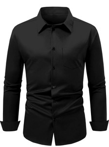 PRAIZY Men Solid Casual Black Shirt